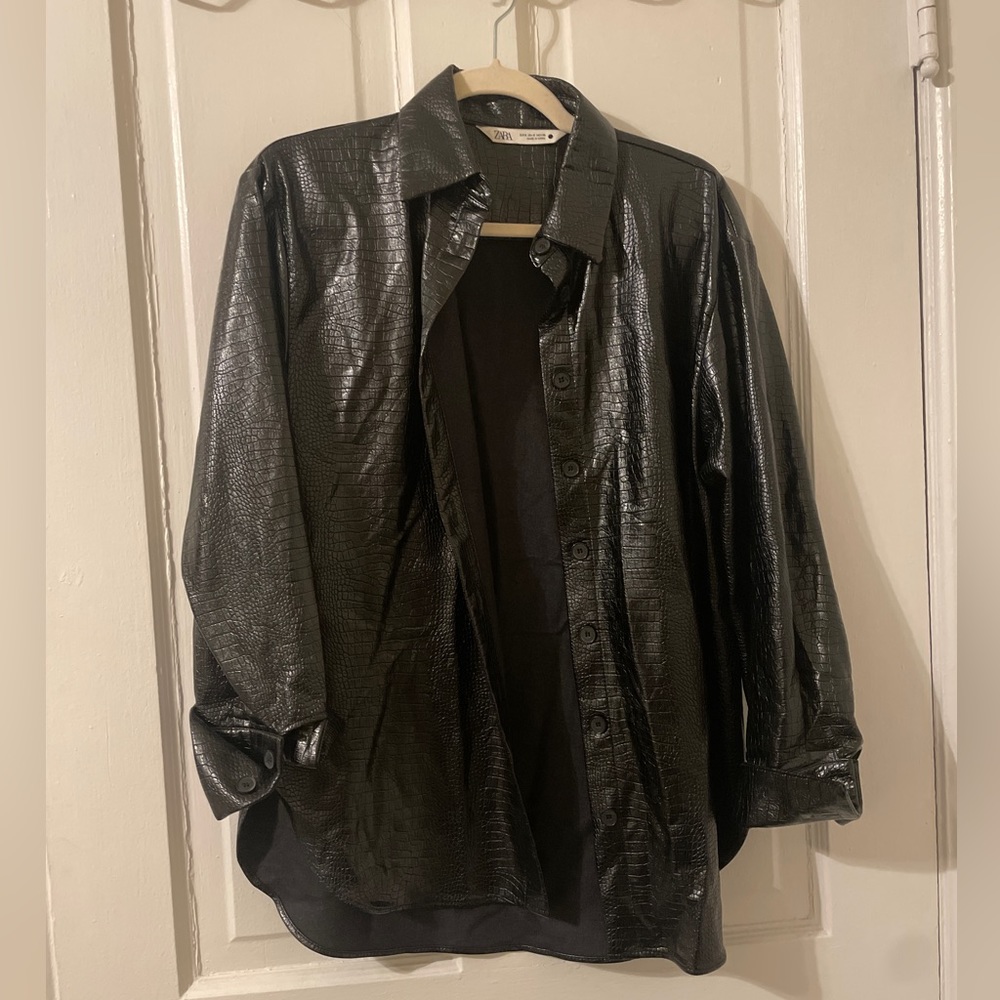 Zara Black Snakeskin Shirt Jacket